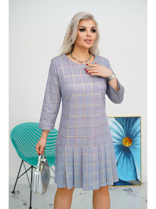 LISETTE | Checked A-line dress with charming pleats 0