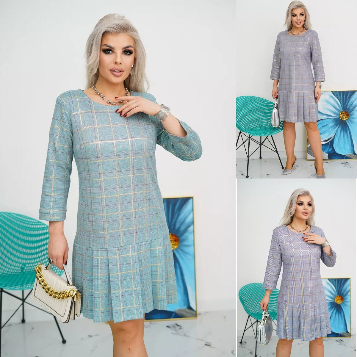 LISETTE | Checked A-line dress with charming pleats 2