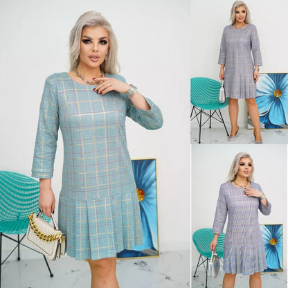 LISETTE | Checked A-line dress with charming pleats 2