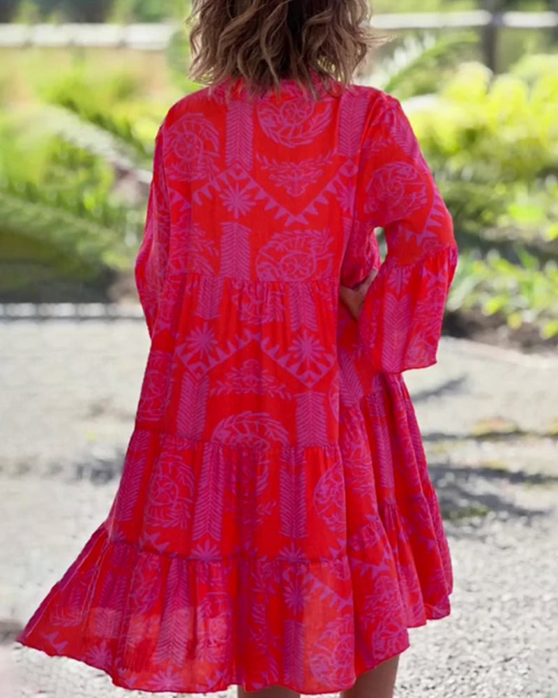 LIVIA | Boho Dress with Three-Quarter Sleeves and Geometric Print 2