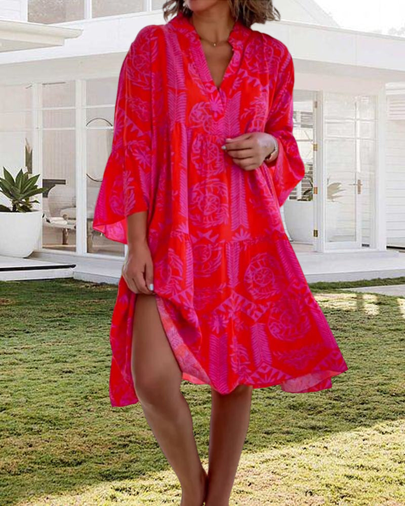 LIVIA | Boho Dress with Three-Quarter Sleeves and Geometric Print 3