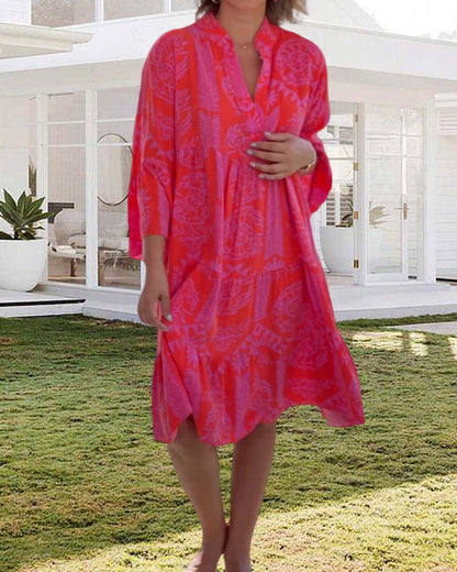 LIVIA | Boho Dress with Three-Quarter Sleeves and Geometric Print 4