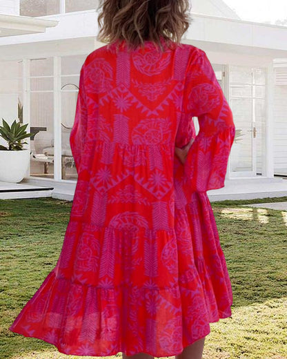 LIVIA | Boho Dress with Three-Quarter Sleeves and Geometric Print 5