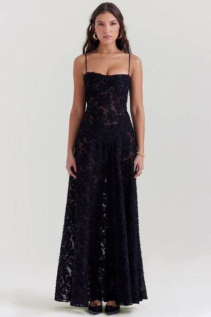 LIVIA | Long summer dress with open back and adjustable straps 0