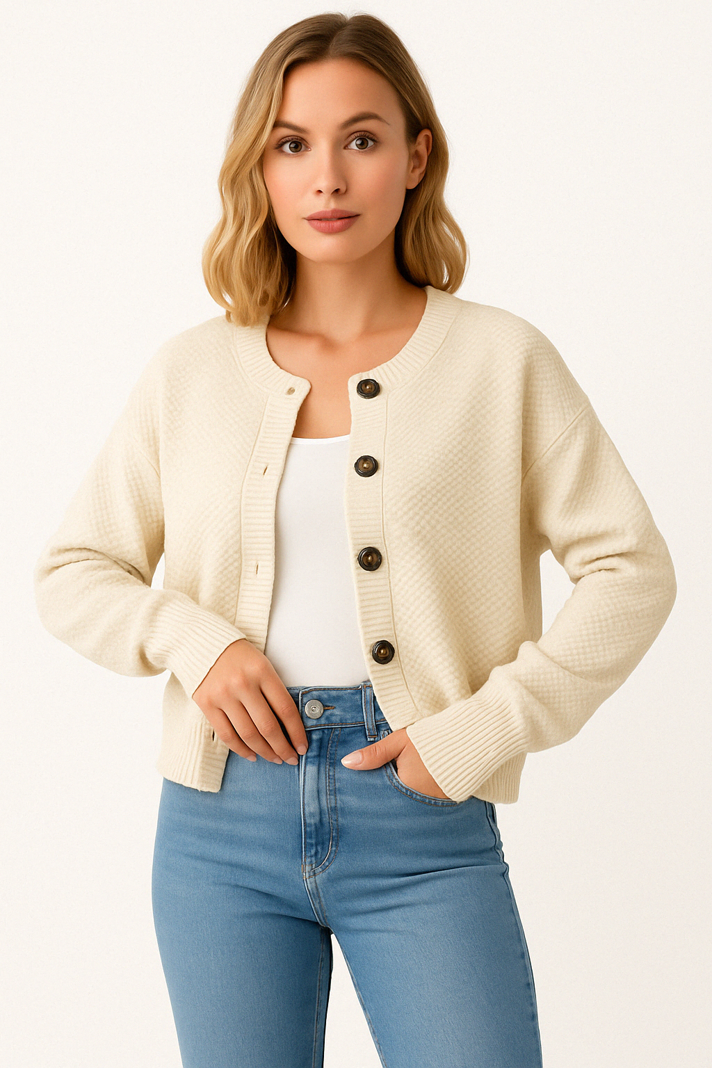 LOÏSE | Knitted cardigan with chunky buttons and a relaxed fit 0