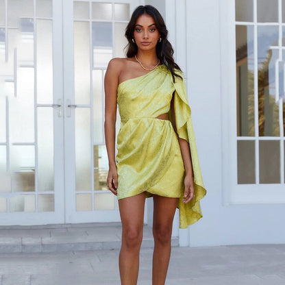 LUCILLA | Satin mini dress with asymmetrical shoulder 3