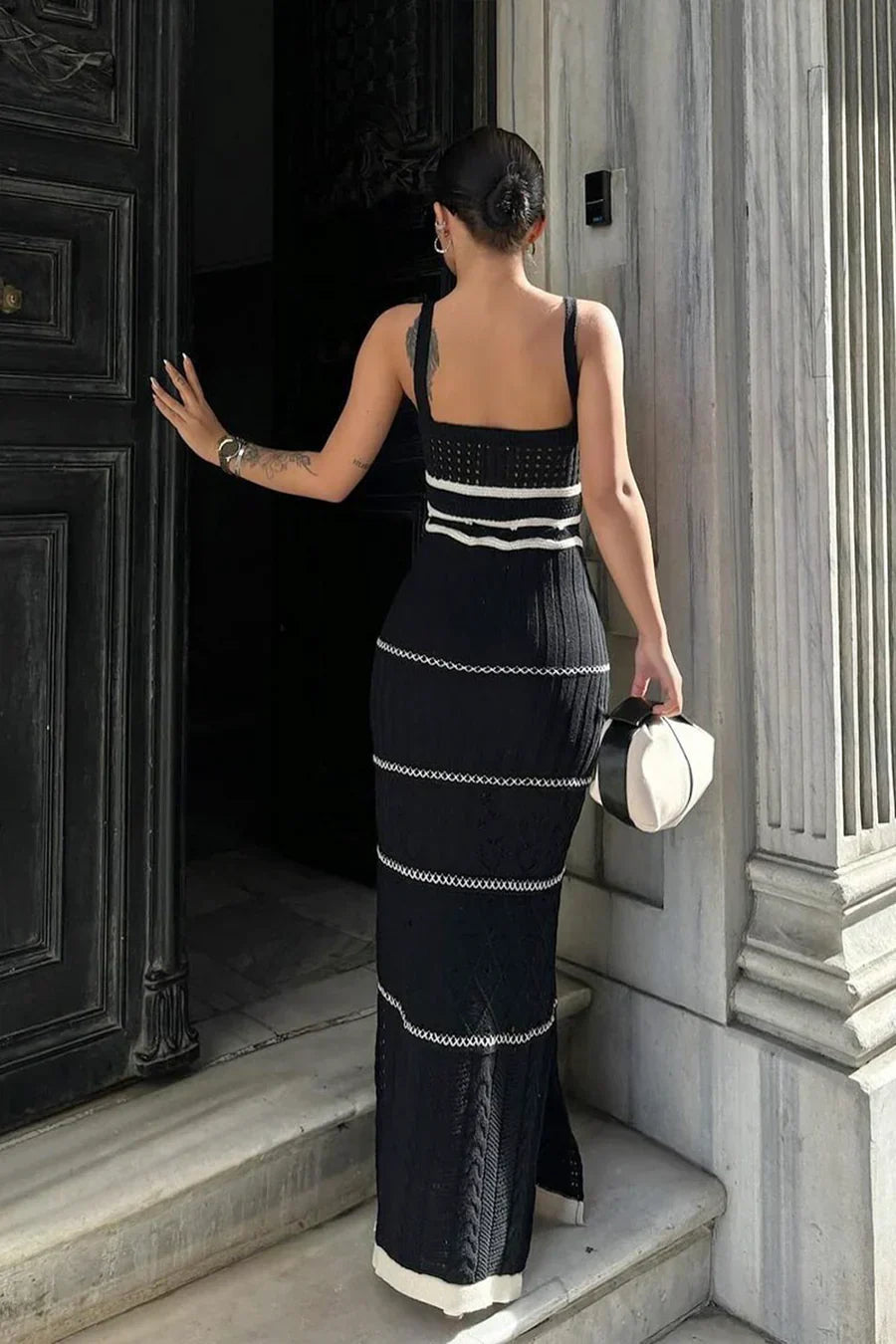 LUNAYA | Boho Maxi Dress with Crochet Details and Striped Design 4