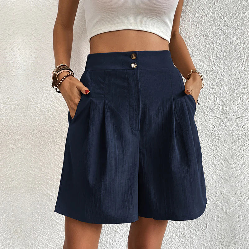 LYSSA | High-Waist Shorts with Pleats and Double Button Closure 1