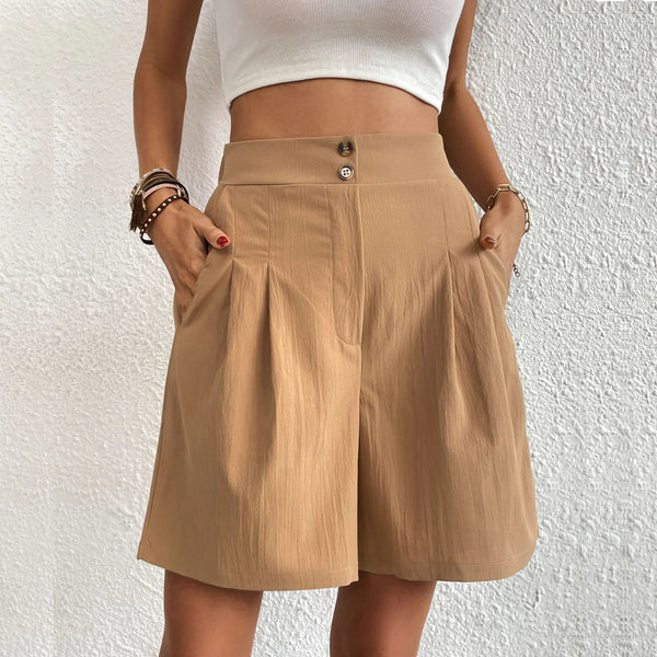 LYSSA | High-Waist Shorts with Pleats and Double Button Closure 5