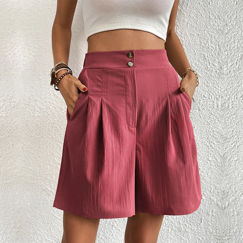 LYSSA | High-Waist Shorts with Pleats and Double Button Closure 6