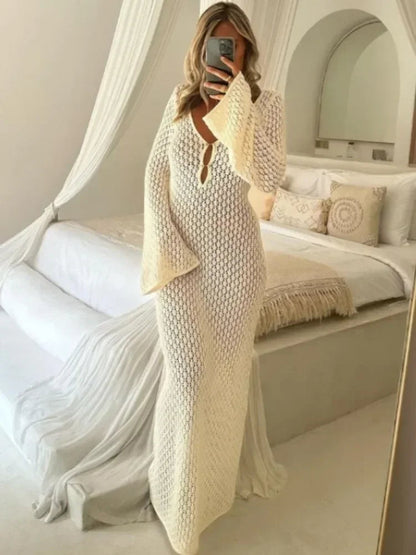 LYSSA | Knitted and Crocheted Beach Dress with V-Neck and Open Back 1