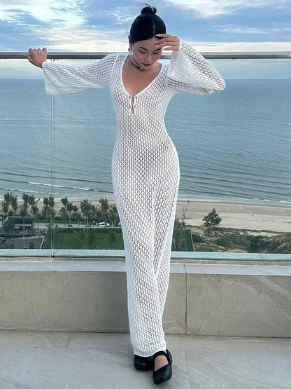 LYSSA | Knitted and Crocheted Beach Dress with V-Neck and Open Back 3