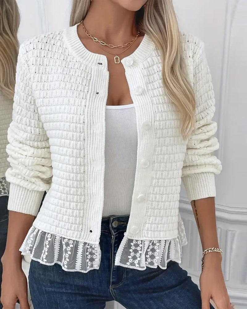 Lina Women's Sweater | Long Sleeves with Lace Panels 2