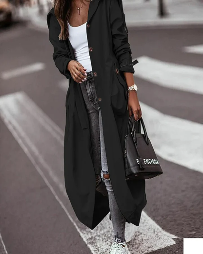 Lina Women's Trench Coat | Waterproof With Hood, Long Trench Coat Women Black 0