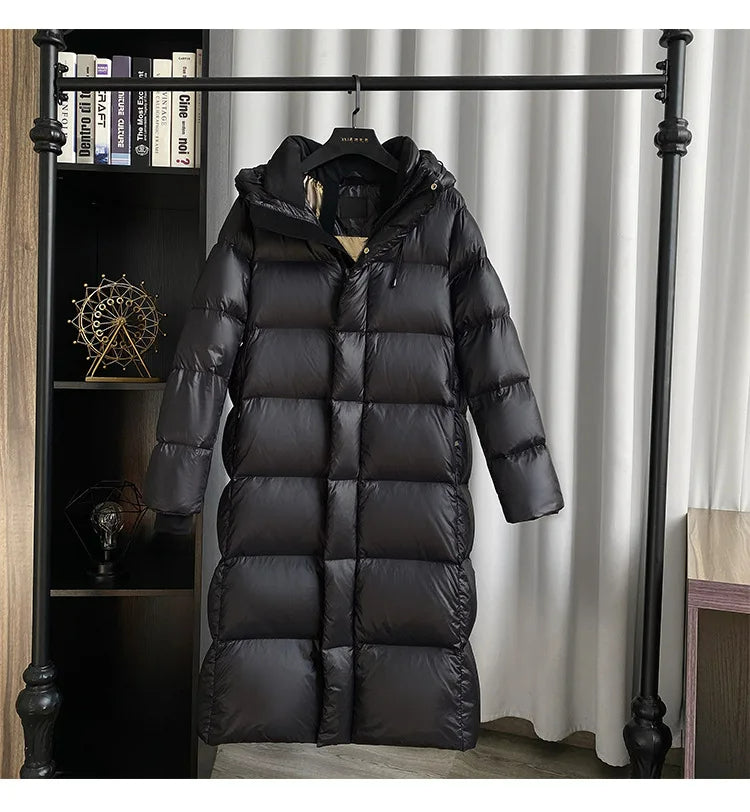 Lira Women's Down Jacket | Long Thick Winter Coat with Luxurious Gold Details 3