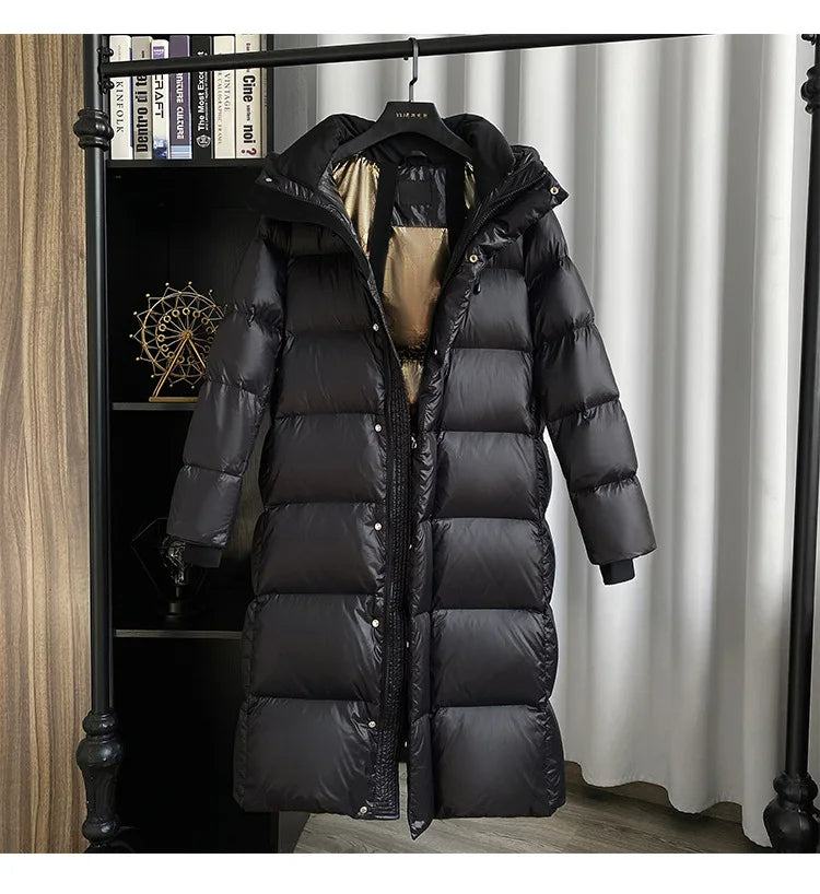Lira Women's Down Jacket | Long Thick Winter Coat with Luxurious Gold Details 4
