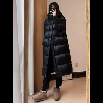 Lira Women's Down Jacket | Long Thick Winter Coat with Luxurious Gold Details 6