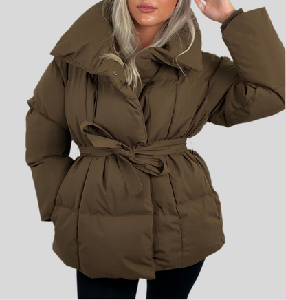 Livia Women's Coat | Cropped Puffer with Belt, Trendy Design 0