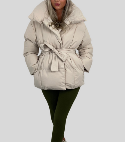 Livia Women's Coat | Cropped Puffer with Belt, Trendy Design 3