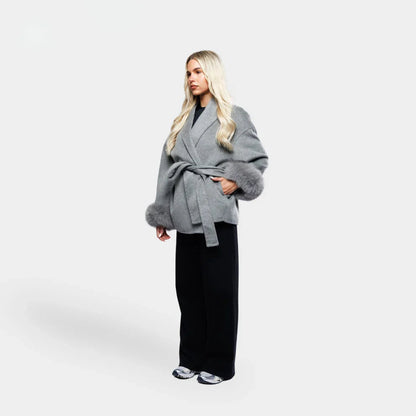 Livia Women's Winter Coat | Sleeves, Elegant Tie Belt 2