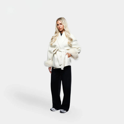 Livia Women's Winter Coat | Sleeves, Elegant Tie Belt 4