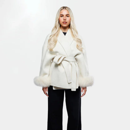 Livia Women's Winter Coat | Sleeves, Elegant Tie Belt 5