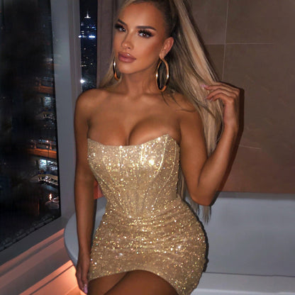 Loréna | Shiny Mini Dress with Corset Detail 2