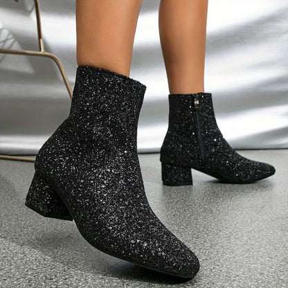 Luna Women's Ankle Boots | Silver Glitter, Block Heel 5 cm 6
