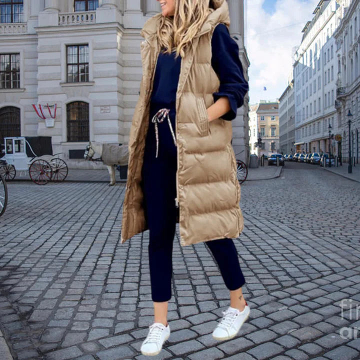 Luna Women's Long Padded Vest | Quilted, Hooded Design 3