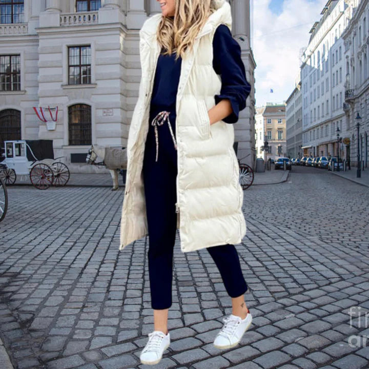 Luna Women's Long Padded Vest | Quilted, Hooded Design 4