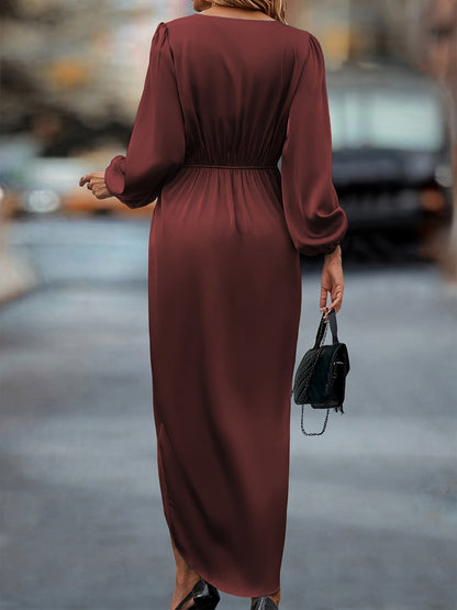 MADELINA | Satin Dress with Long Sleeves for Wedding Guests 6