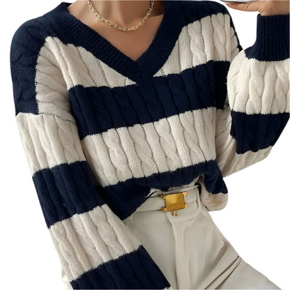 MAUDE | Cable-knit sweater with wide stripes 4