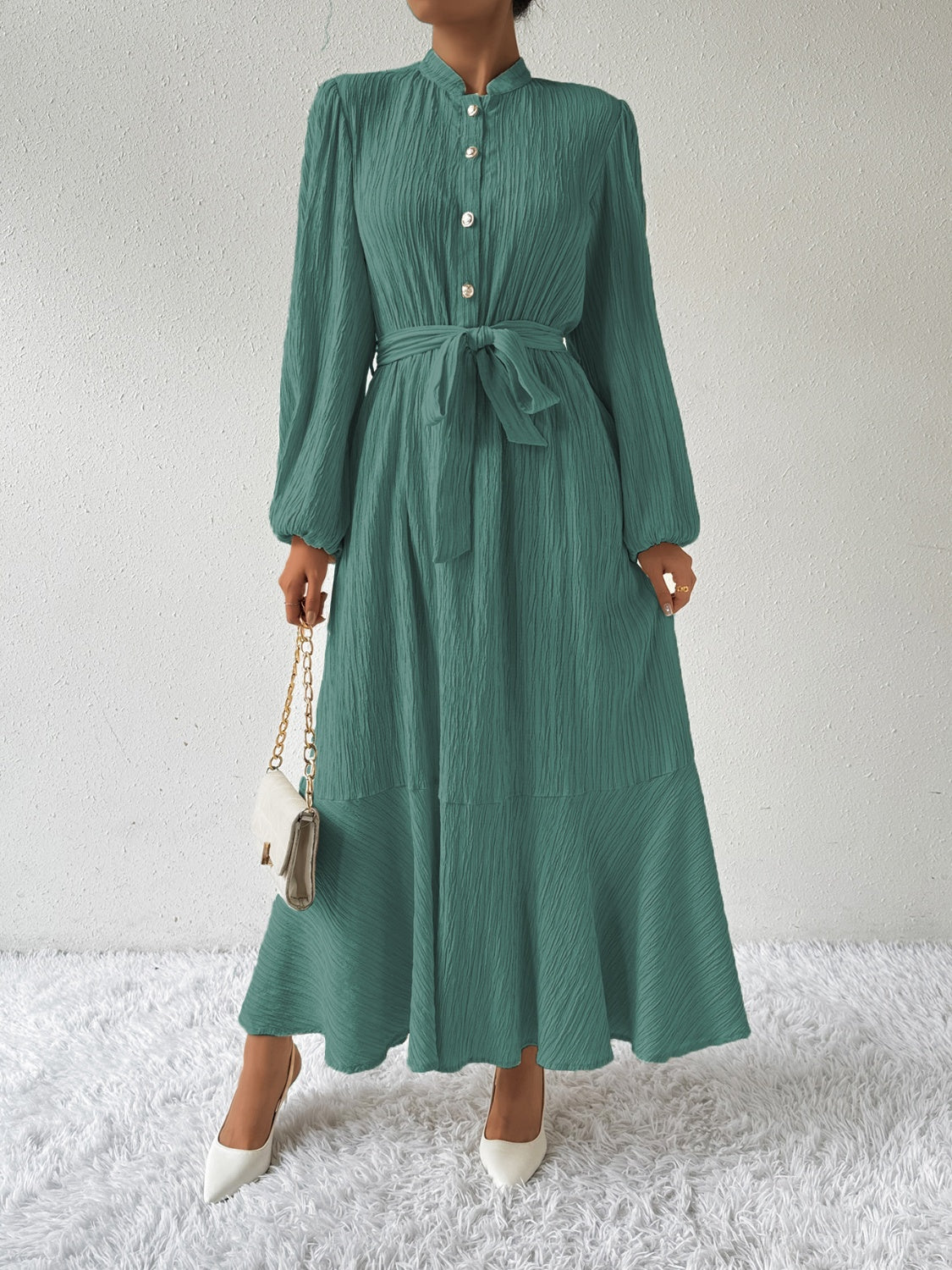 MAUREEN | Dress with Long Sleeves and Waist Accent 0