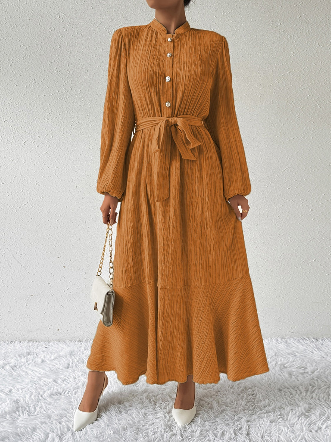 MAUREEN | Dress with Long Sleeves and Waist Accent 10