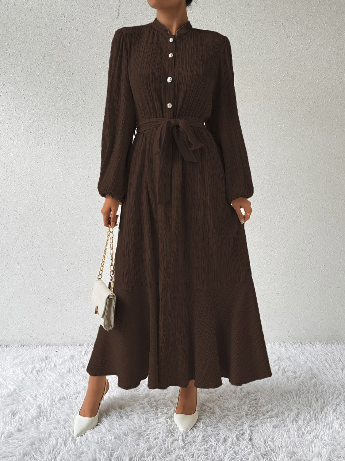MAUREEN | Dress with Long Sleeves and Waist Accent 11