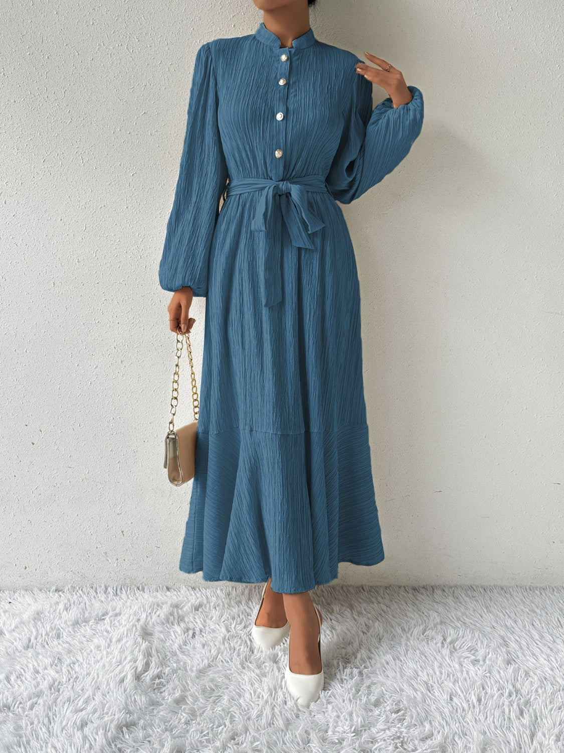 MAUREEN | Dress with Long Sleeves and Waist Accent 12