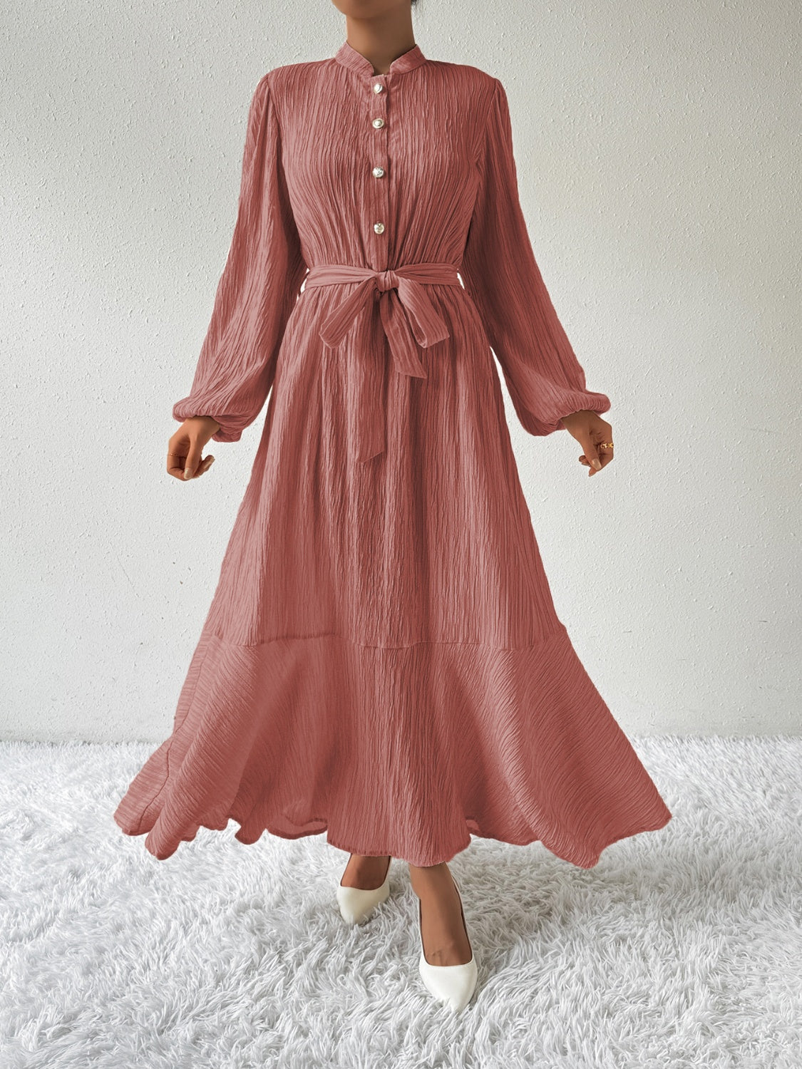 MAUREEN | Dress with Long Sleeves and Waist Accent 13