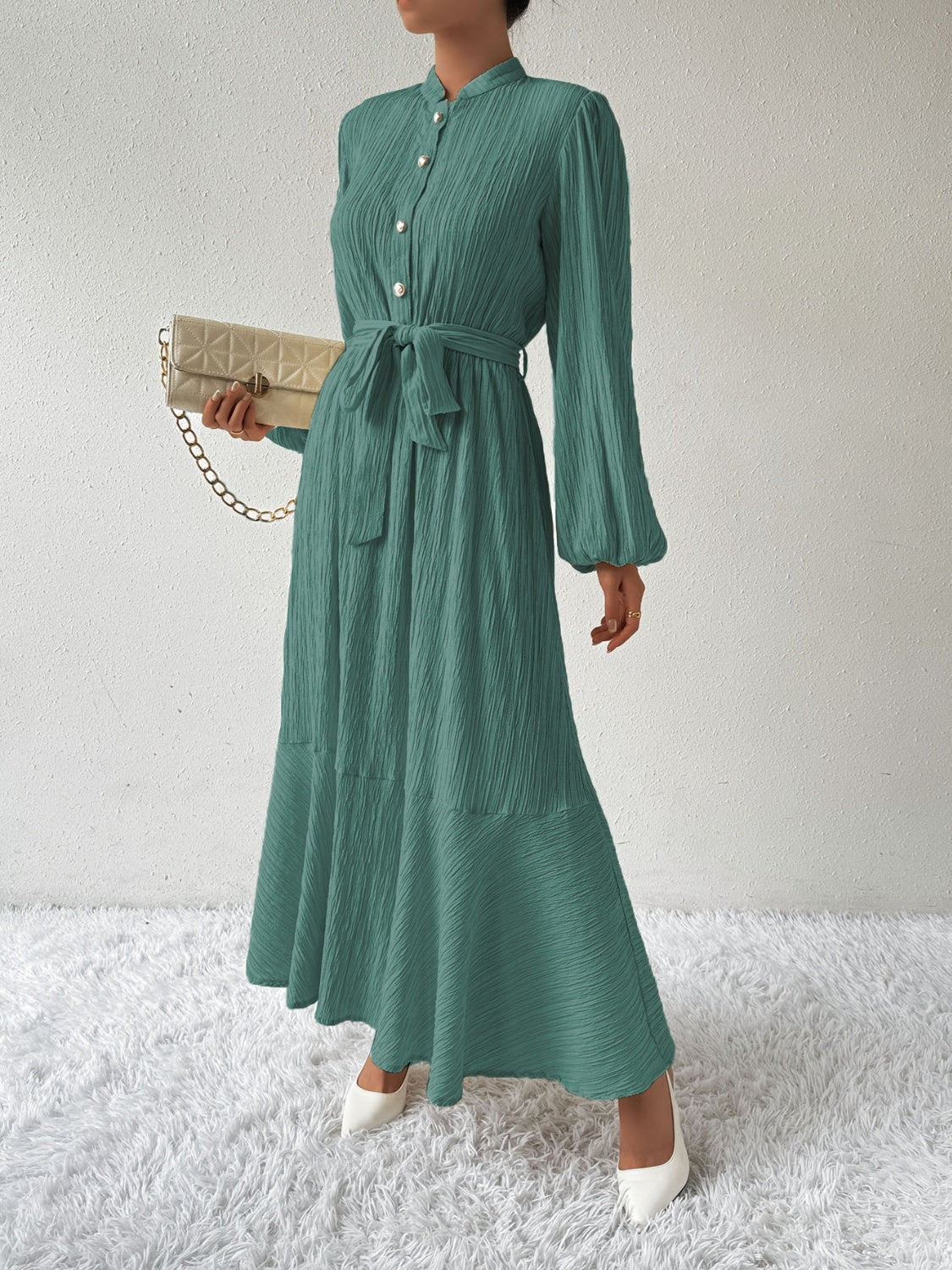 MAUREEN | Dress with Long Sleeves and Waist Accent 2