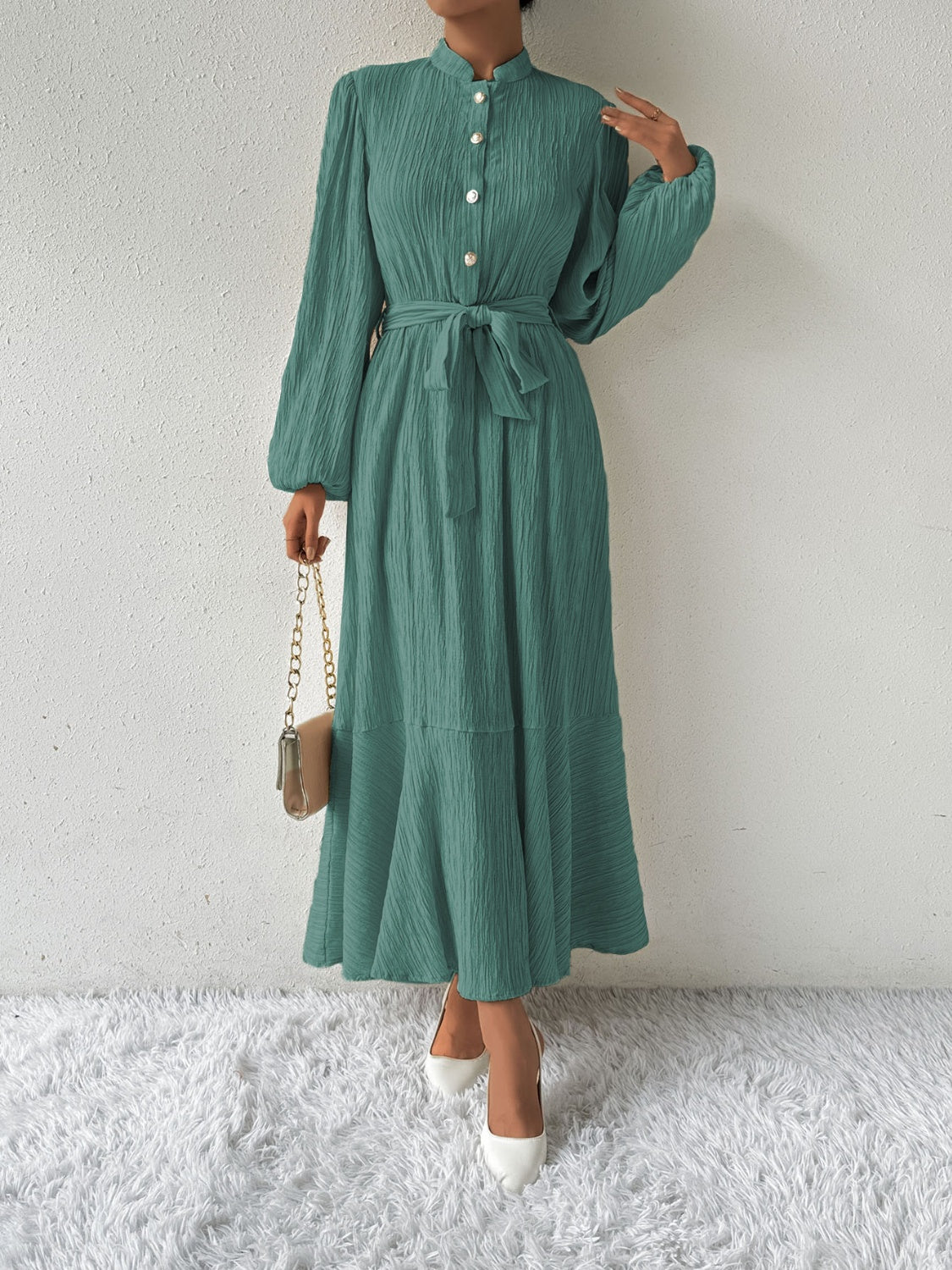 MAUREEN | Dress with Long Sleeves and Waist Accent 3