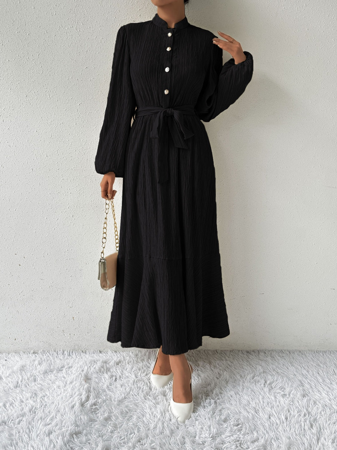MAUREEN | Dress with Long Sleeves and Waist Accent 4