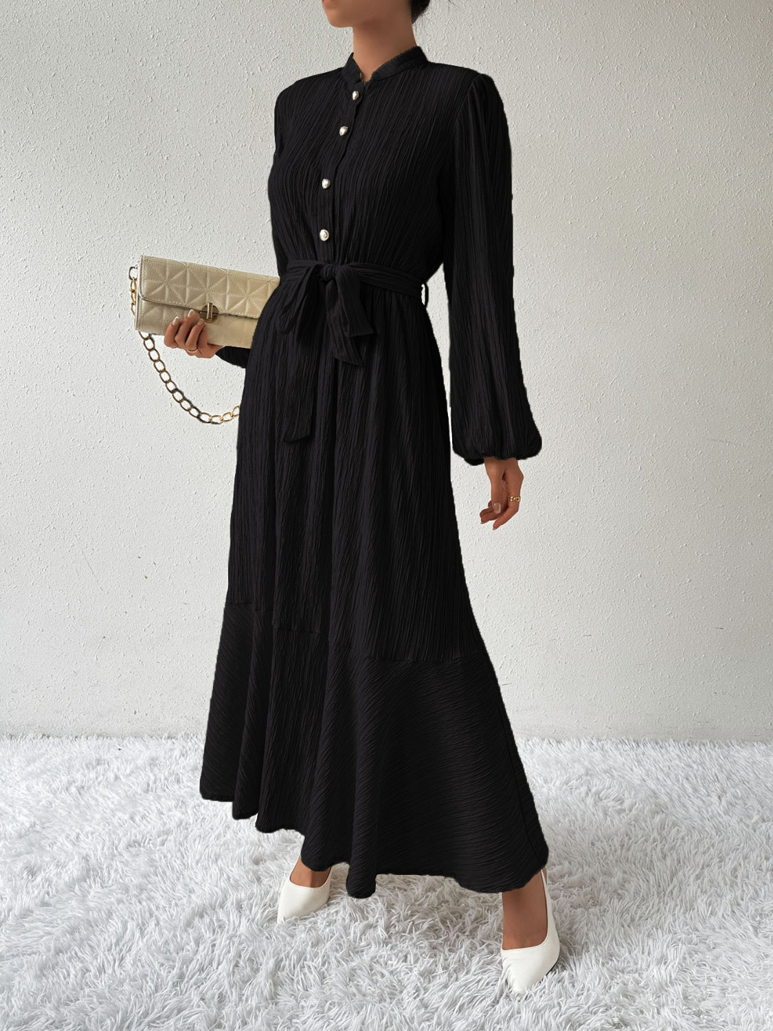 MAUREEN | Dress with Long Sleeves and Waist Accent 6