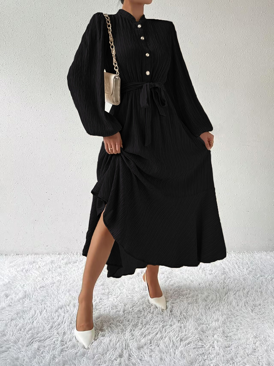 MAUREEN | Dress with Long Sleeves and Waist Accent 7