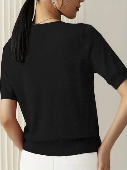 MILENA | Fine-knit top with short sleeves and round neckline 5