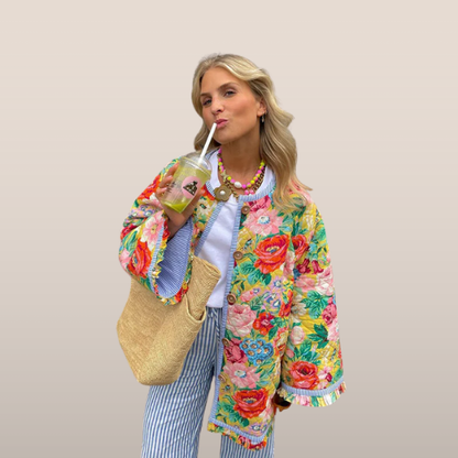 MIRELLA | Quilted floral coat with wooden buttons 1