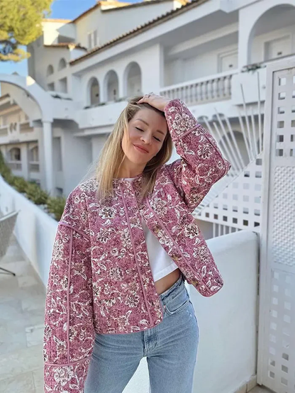 MIRELLA | Quilted floral coat with wooden buttons 10