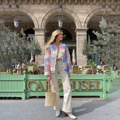 MIRELLA | Quilted floral coat with wooden buttons 2