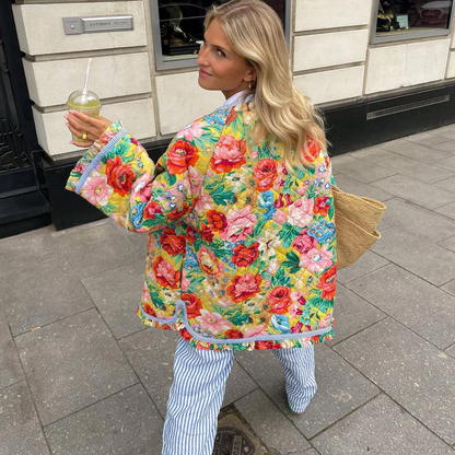 MIRELLA | Quilted floral coat with wooden buttons 7