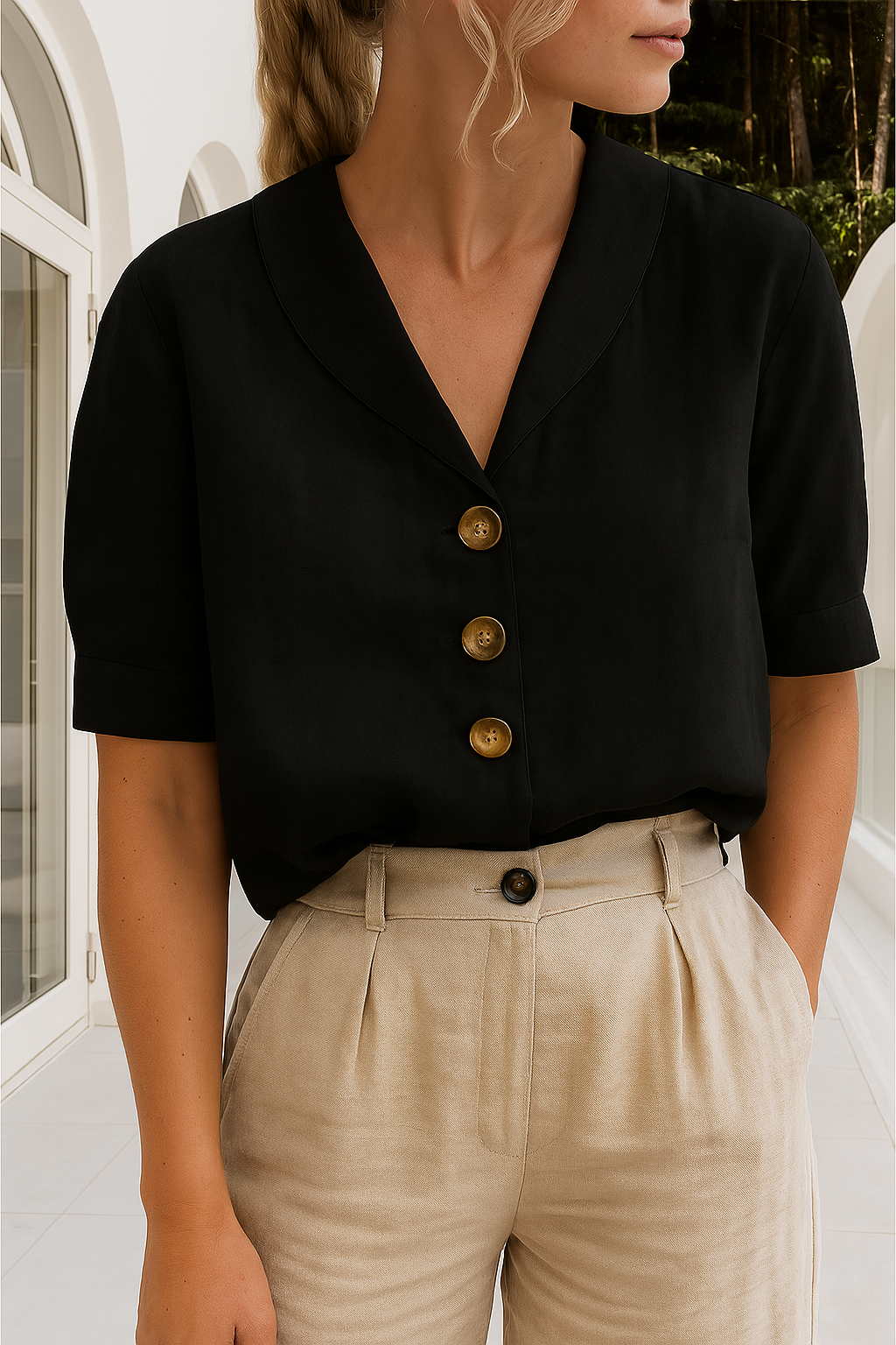 MIREYA | T-shirt with Button Details 4