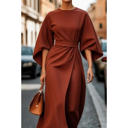 Maelina | Midi Dress with Lantern Sleeves and Elegant Waist Belt 3