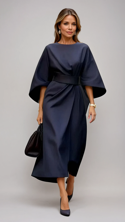 Maelina | Midi Dress with Lantern Sleeves and Elegant Waist Belt 8